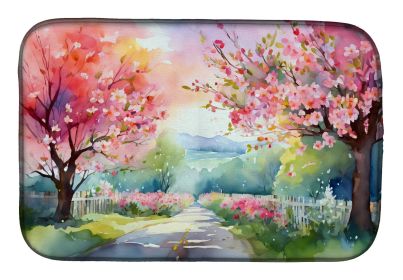 Michigan Apple Blossoms in Watercolor Dish Drying Mat Absorbent Dish Drying Mat Pad for Kitchen Counter Dish Drainer Mat for Countertop, 14 x 21"