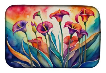 Calla Lilies in Color Dish Drying Mat Absorbent Dish Drying Mat Pad for Kitchen Counter Dish Drainer Mat for Countertop, 14 x 21", Multicolor