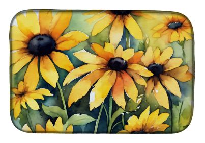 Maryland Black-Eyed Susans in Watercolor Dish Drying Mat Absorbent Dish Drying Mat Pad for Kitchen Counter Dish Drainer Mat for Countertop, 14 x 21"