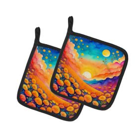 Colorful Marigolds Pair of Pot Holders Kitchen Heat Resistant Pot Holders Sets Oven Hot Pads for Cooking Baking BBQ, 7 1/2 x 7 1/2
