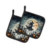Flying Witch Spooky Halloween Pair of Pot Holders Kitchen Heat Resistant Pot Holders Sets Oven Hot Pads for Cooking Baking BBQ, 7 1/2 x 7 1/2
