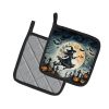 Flying Witch Spooky Halloween Pair of Pot Holders Kitchen Heat Resistant Pot Holders Sets Oven Hot Pads for Cooking Baking BBQ, 7 1/2 x 7 1/2