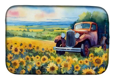Kansas Sunflowers in Watercolor Dish Drying Mat Absorbent Dish Drying Mat Pad for Kitchen Counter Dish Drainer Mat for Countertop, 14 x 21" (Default: Default)